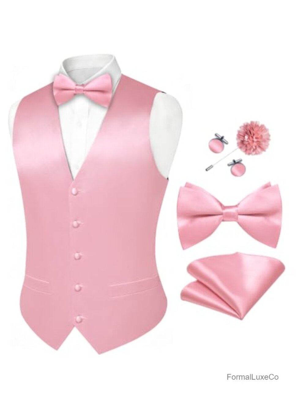 Mens Satin Suit Vest Bowtie Set Dress Waistcoat